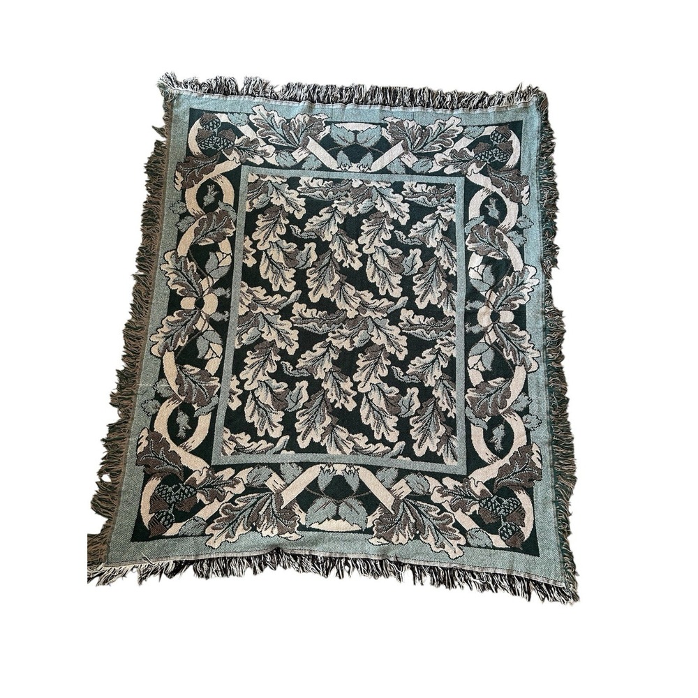 Vintage Crown Crafts Oak‎ Leaves Acorn Green Tapestry Throw Blanket